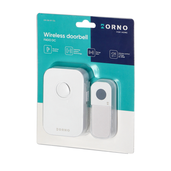 FADO DC wireless, battery powered doorbell with learning system, 36 sounds, 80m